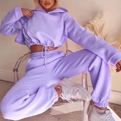 2 Piece Crop Hoodie and Jogger Pants Women