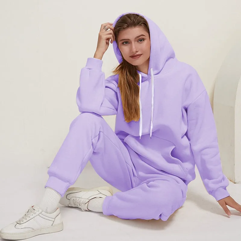 2023 wholesale Outfits Autumn Women's Fleece Tracksuit 2 Pieces Set Pullover Hoodies Pants Sport Suit Female Winter Warm Sweatshirt Long Sleeve Hooded Matching Joggers Sweatpants hoodie set