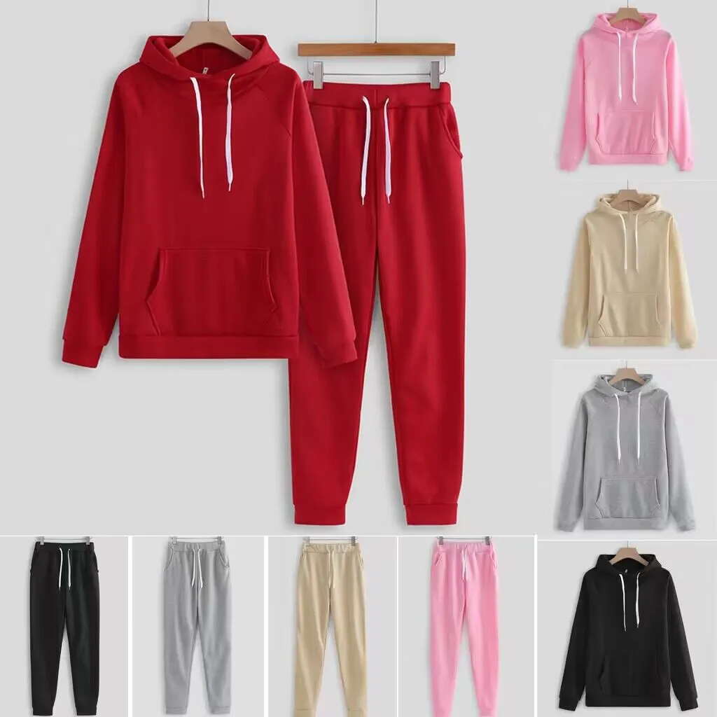 2023 wholesale Outfits Autumn Women's Fleece Tracksuit 2 Pieces Set Pullover Hoodies Pants Sport Suit Female Winter Warm Sweatshirt Long Sleeve Hooded Matching Joggers Sweatpants hoodie set