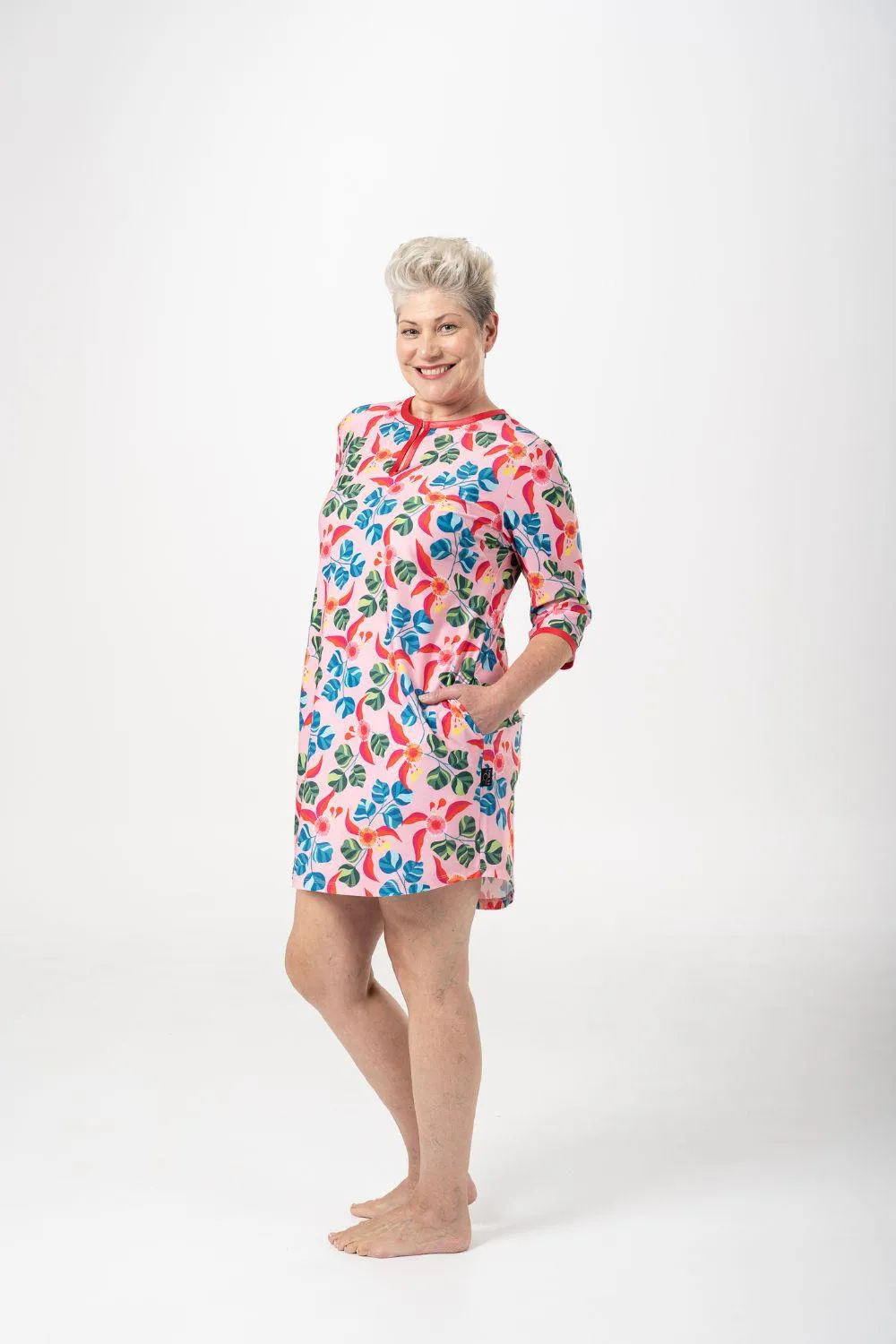 A-Line Rashie Dress pink summer spritz print