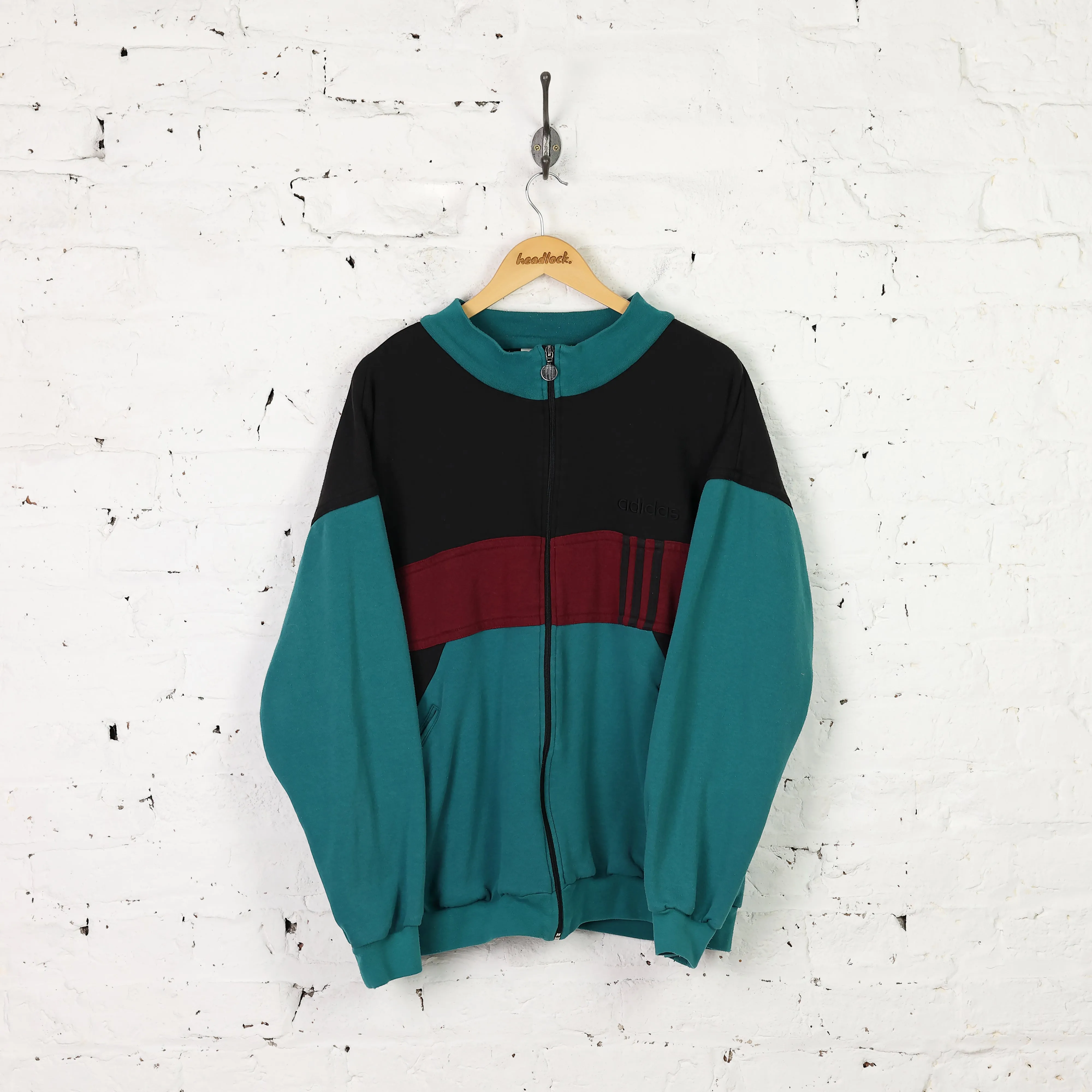 Adidas 90s Zip Up Sweatshirt - Black/Green - XL