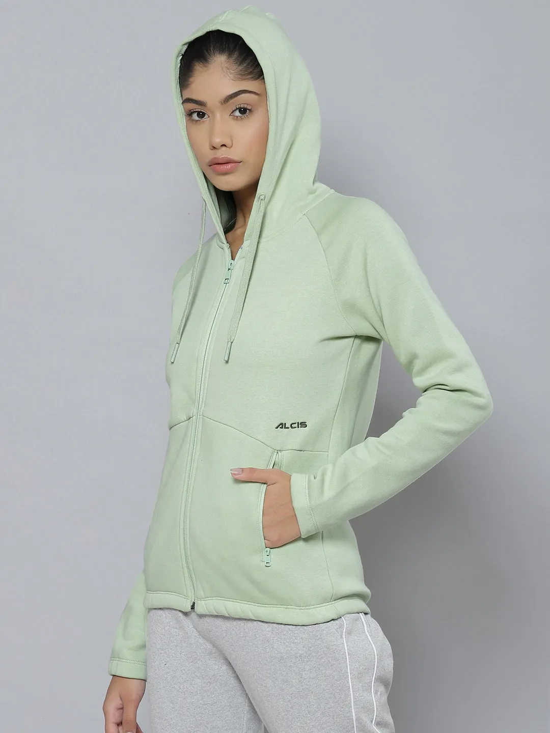 Alcis Women Sea Green Hooded Sweatshirt