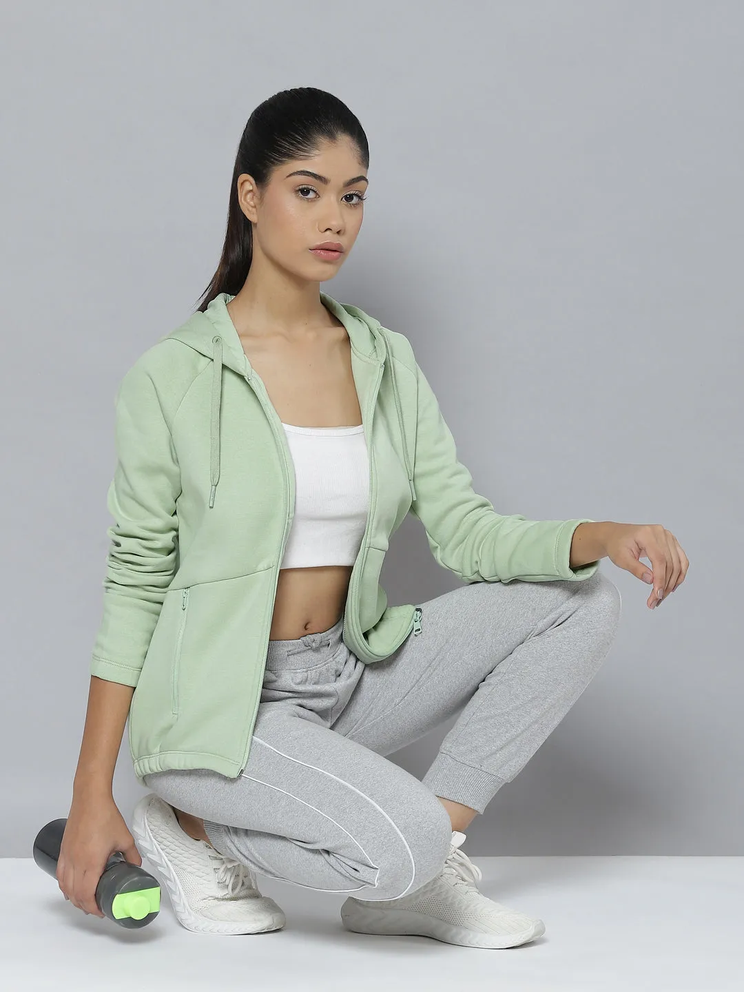Alcis Women Sea Green Hooded Sweatshirt