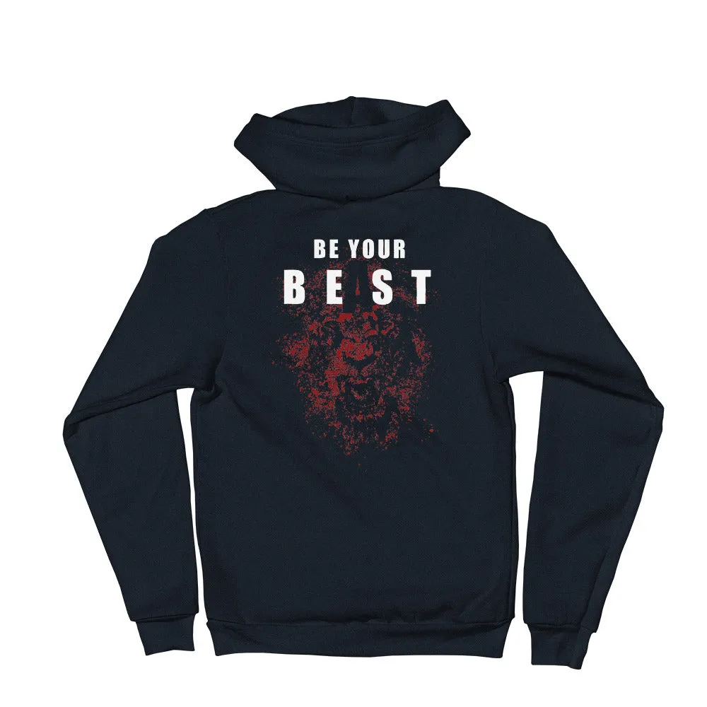 And Still Champion crest & sleeve logo, Be Your Beast on back men's zip-up hoodie