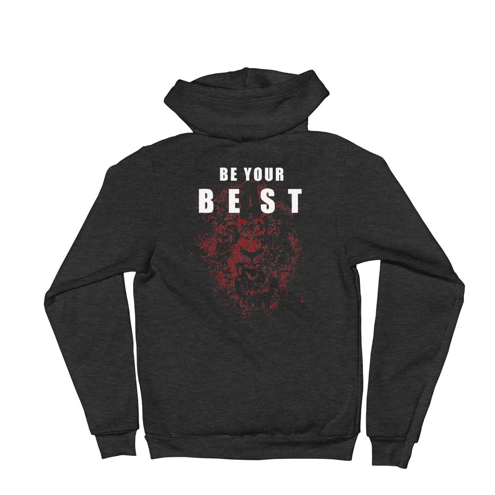 And Still Champion crest & sleeve logo, Be Your Beast on back men's zip-up hoodie