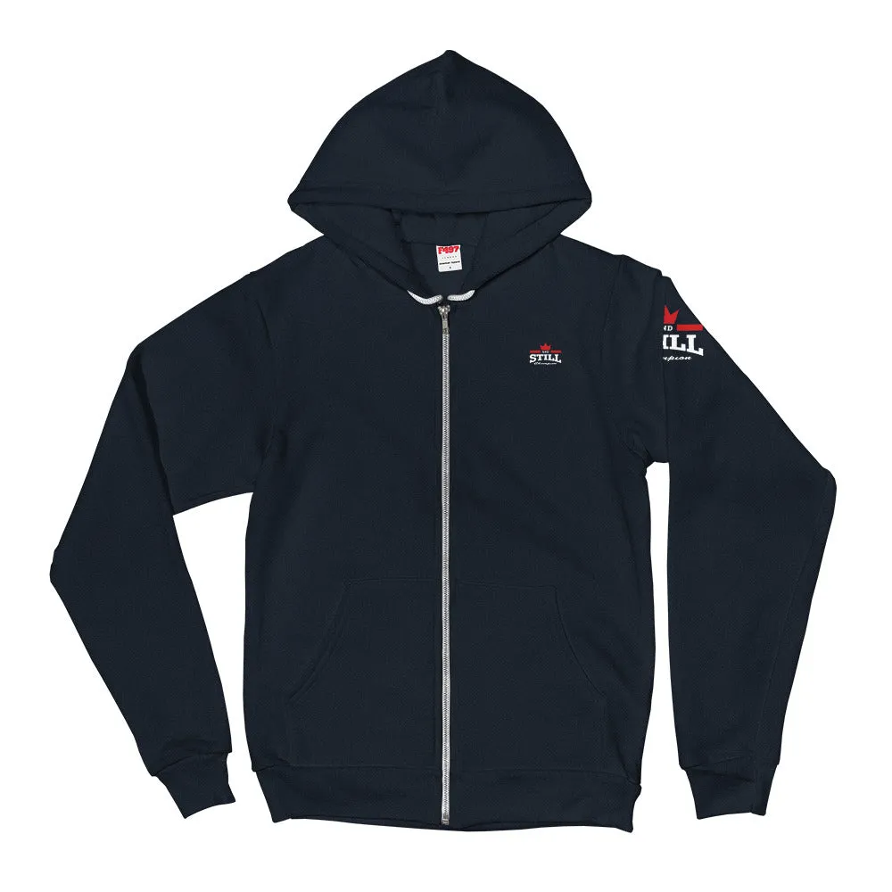And Still Champion on crest & sleeve, Soaring Champion on back women's zip-up hoodie