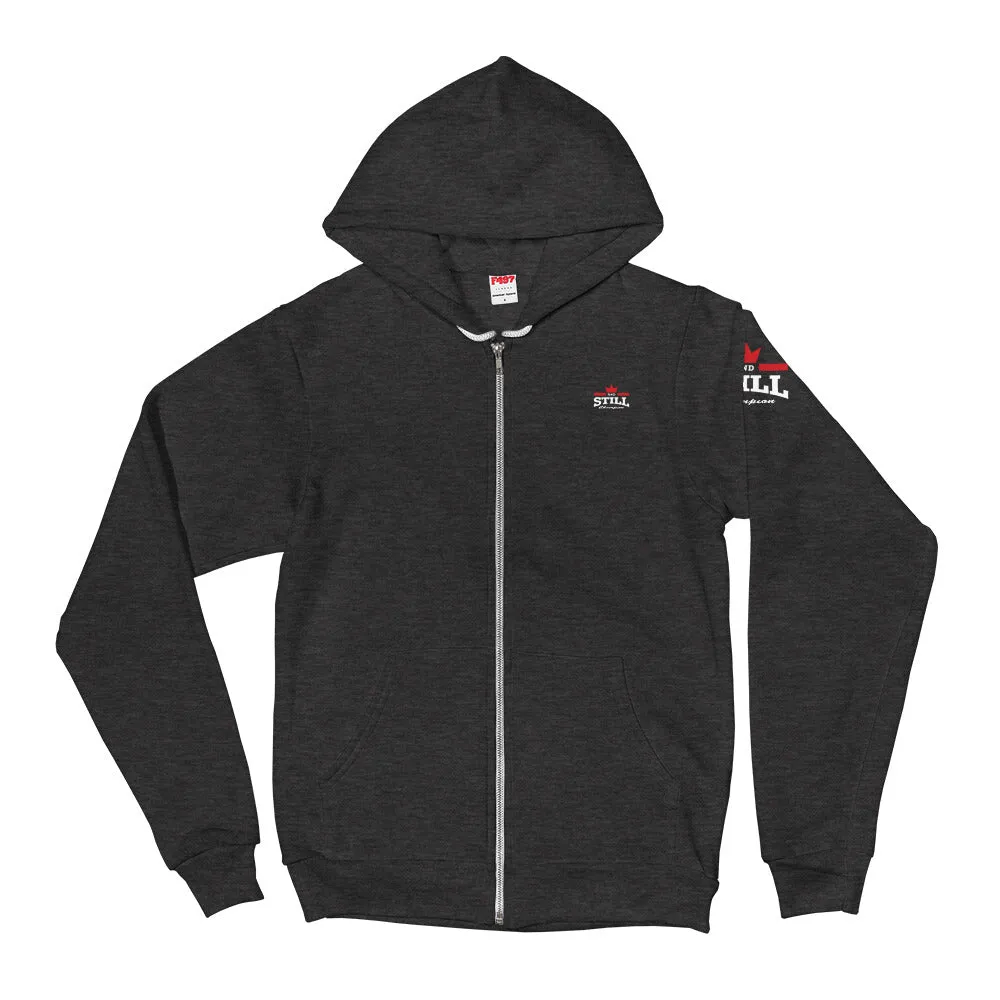 And Still Champion on crest & sleeve, Soaring Champion on back women's zip-up hoodie