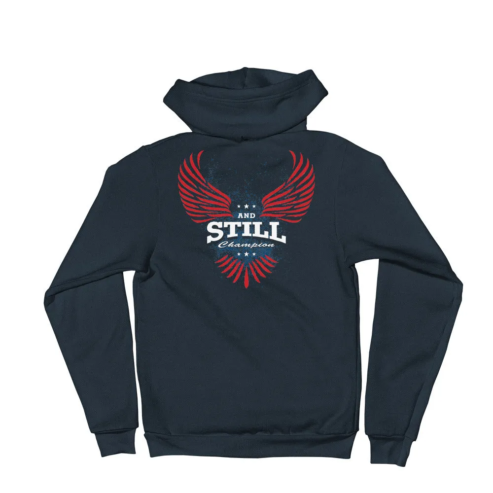 And Still Champion on crest & sleeve, Soaring Champion on back women's zip-up hoodie