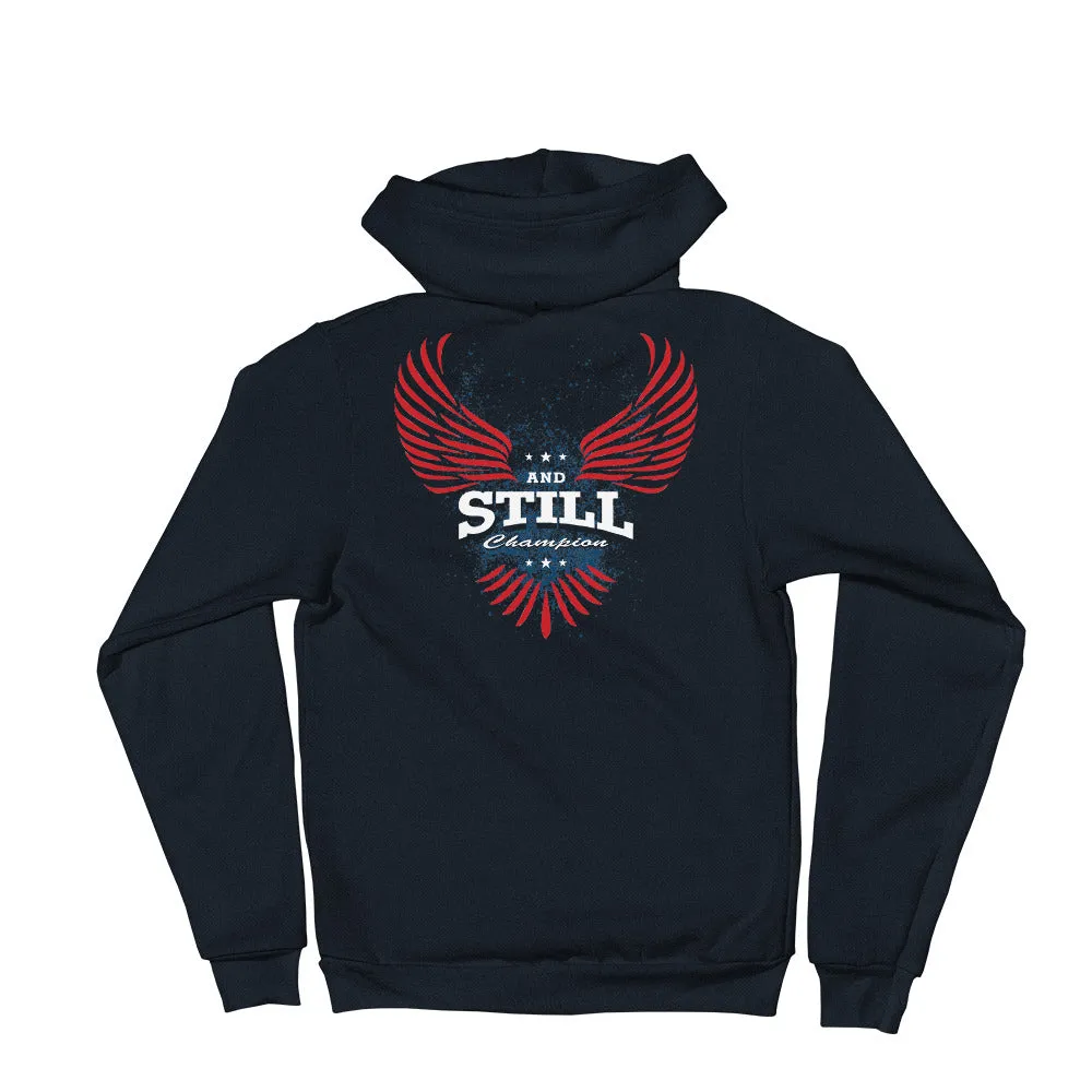 And Still Champion on crest & sleeve, Soaring Champion on back women's zip-up hoodie