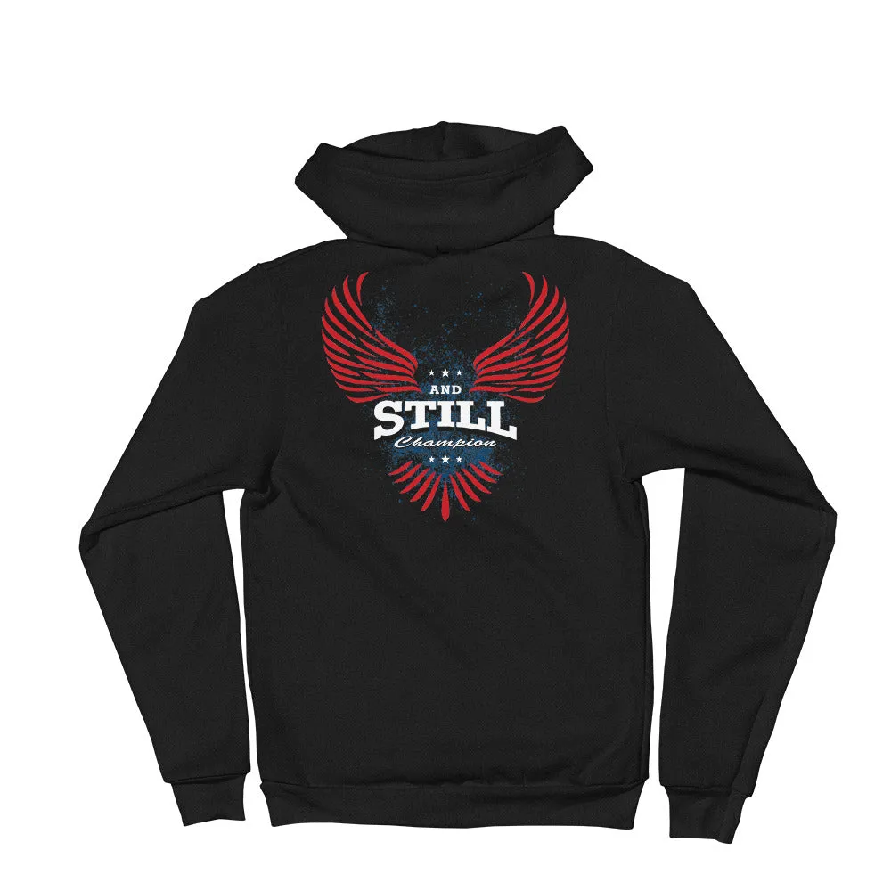 And Still Champion on crest & sleeve, Soaring Champion on back women's zip-up hoodie