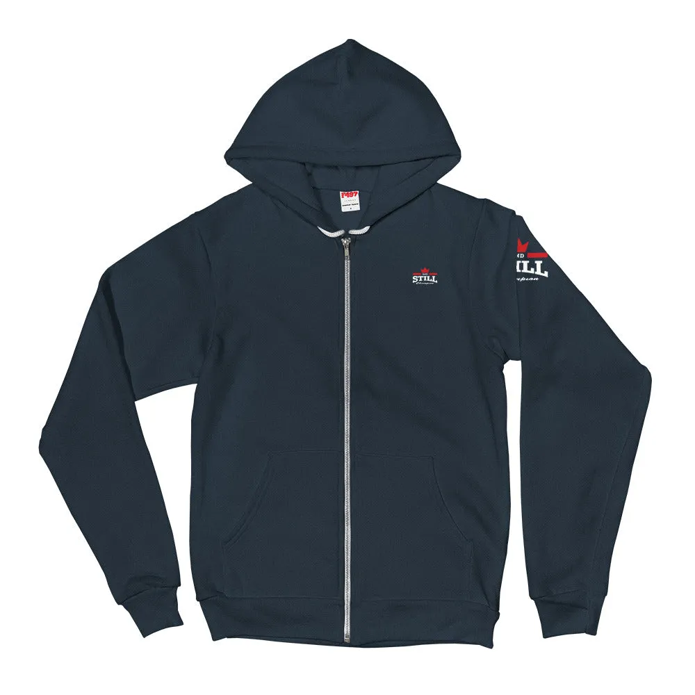 And Still Champion on crest & sleeve, Soaring Champion on back women's zip-up hoodie