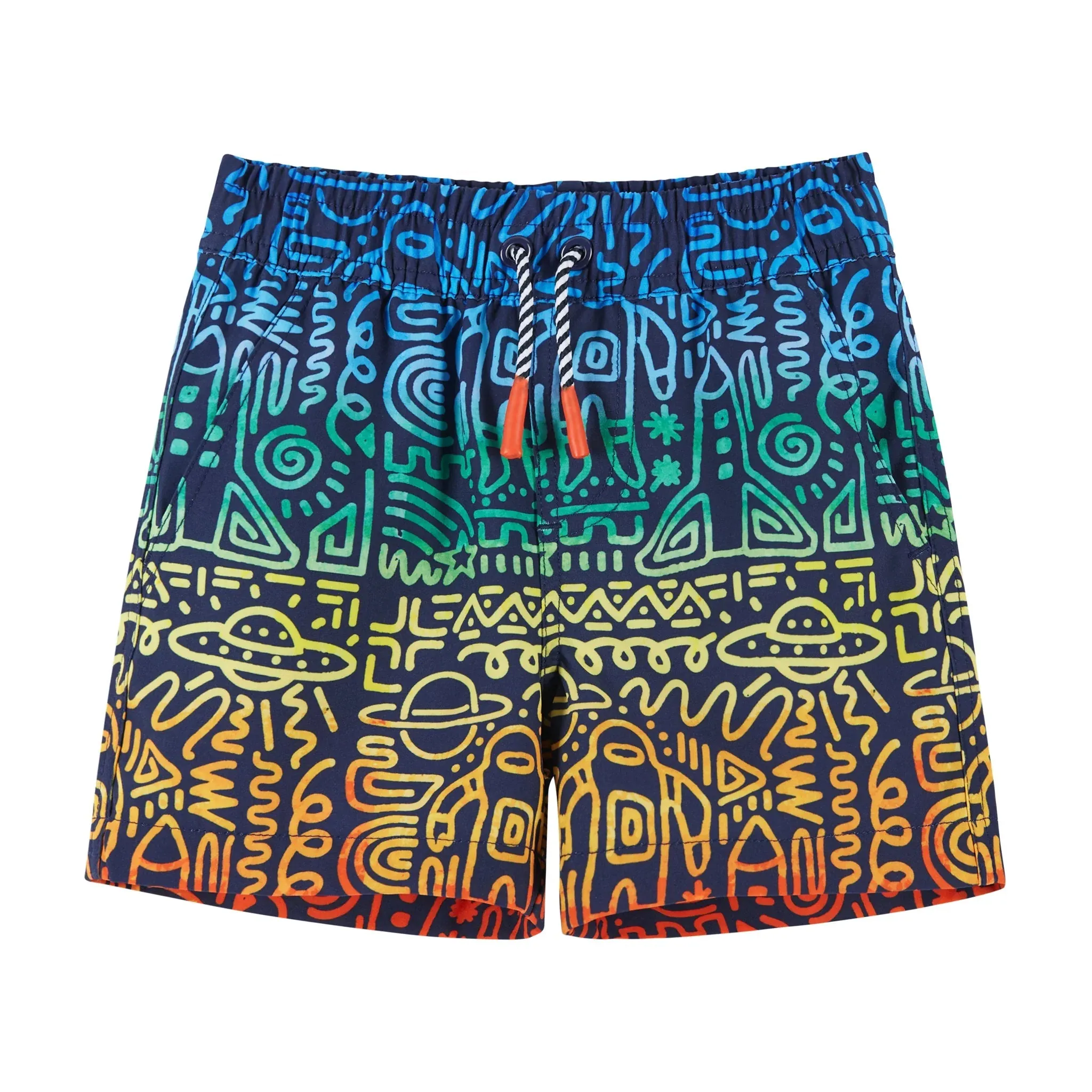 Andy & Evan UPF 50  Rocket Print Rashguard & Stretch Swim Trunk Set
