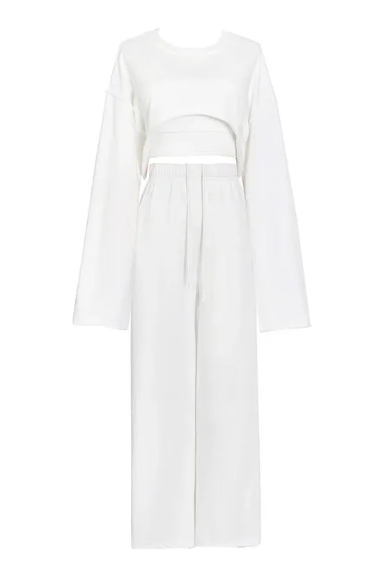 Athflow Frayed Inside Out Crop Sweatshirt Bra Top Three Piece Sweatsuits