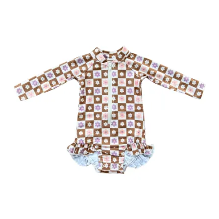 Baby Sprouts Girl's One Piece Ruffle Rash Guard Swimsuit