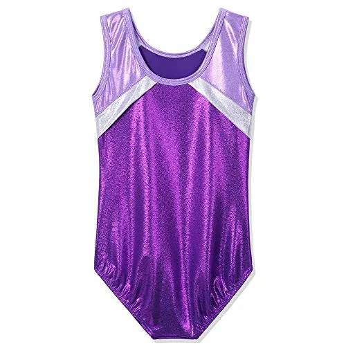 BAOHULU Gymnastics Leotards Little Girls Shiny Black Blue One-Piece Dance Outfit Athletic Bodysuit (Purple, 7-8 Years)