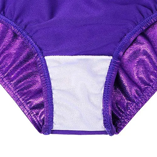BAOHULU Gymnastics Leotards Little Girls Shiny Black Blue One-Piece Dance Outfit Athletic Bodysuit (Purple, 7-8 Years)