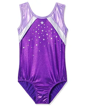 BAOHULU Gymnastics Leotards Little Girls Shiny Black Blue One-Piece Dance Outfit Athletic Bodysuit (Purple, 7-8 Years)