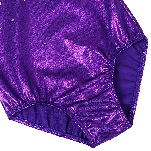 BAOHULU Gymnastics Leotards Little Girls Shiny Black Blue One-Piece Dance Outfit Athletic Bodysuit (Purple, 7-8 Years)