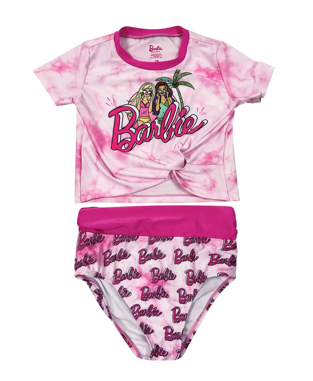 Barbie Girls Swimsuit Pink Tie Dye Rashguard and Bikini Bottom Set Two Piece