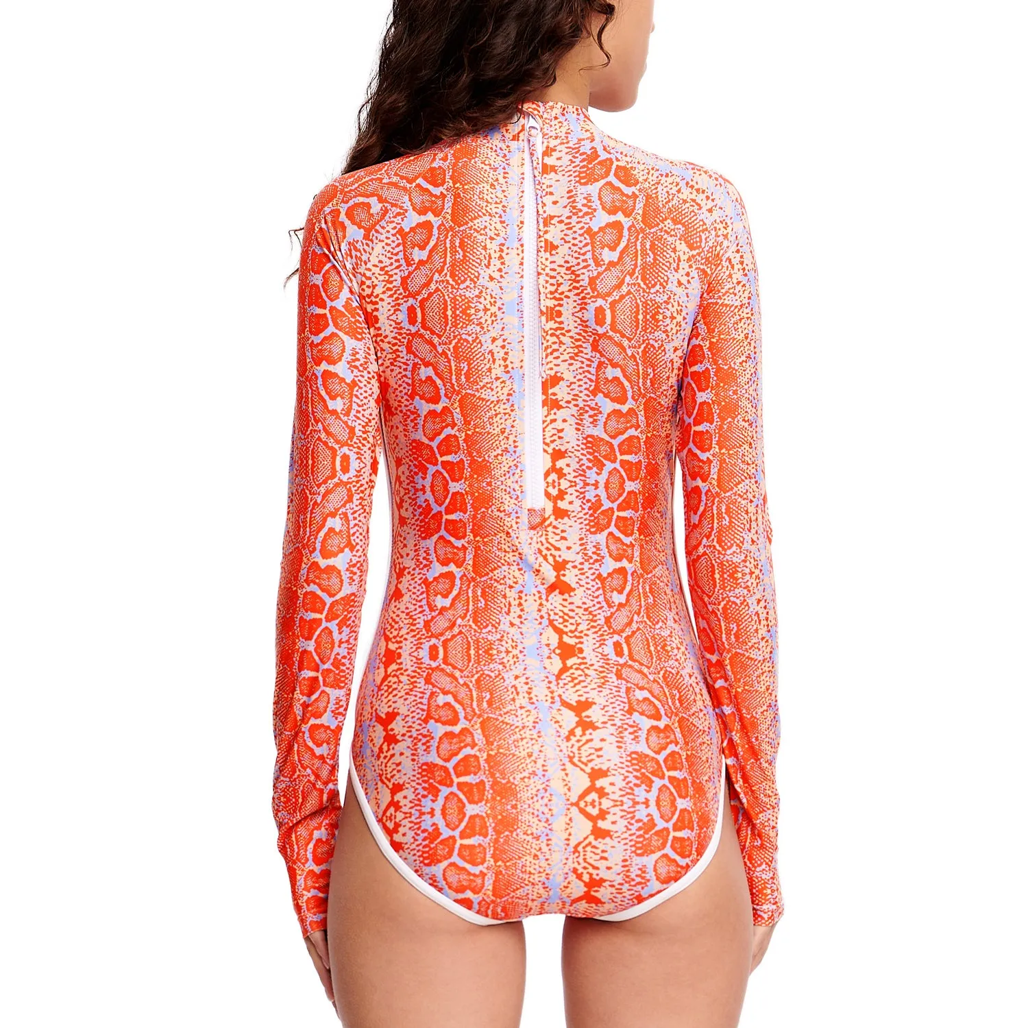 Beast Skin Art Long Sleeve One-Piece Swimsuit Rash Guard for Women - Orange