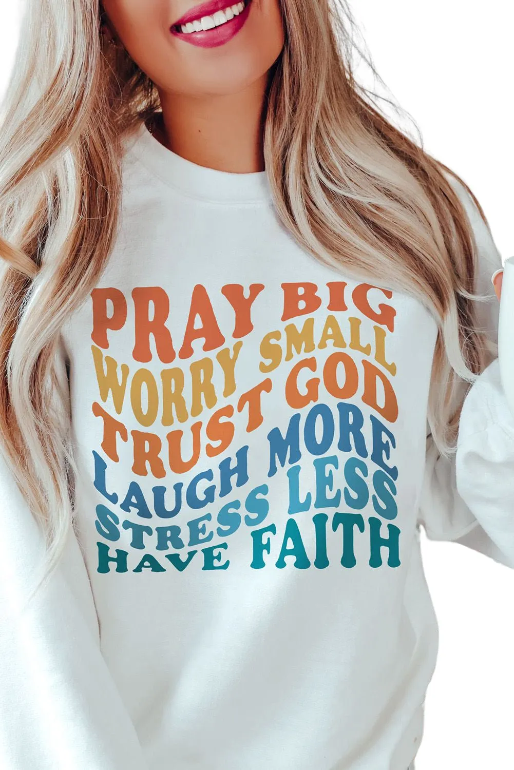 Beige Slogan Letters Print Long Sleeve Pullover Sweatshirt