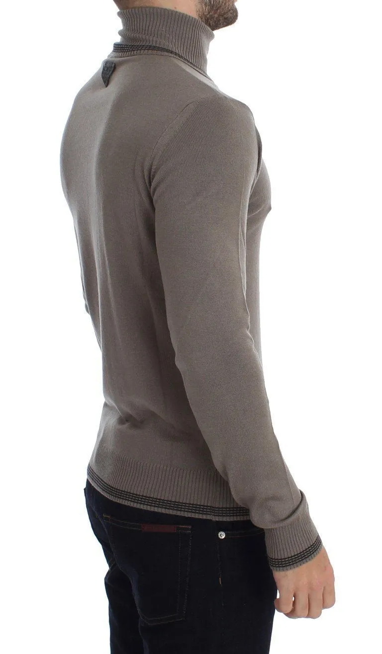 Beige Turtleneck Wool Blend Sweater