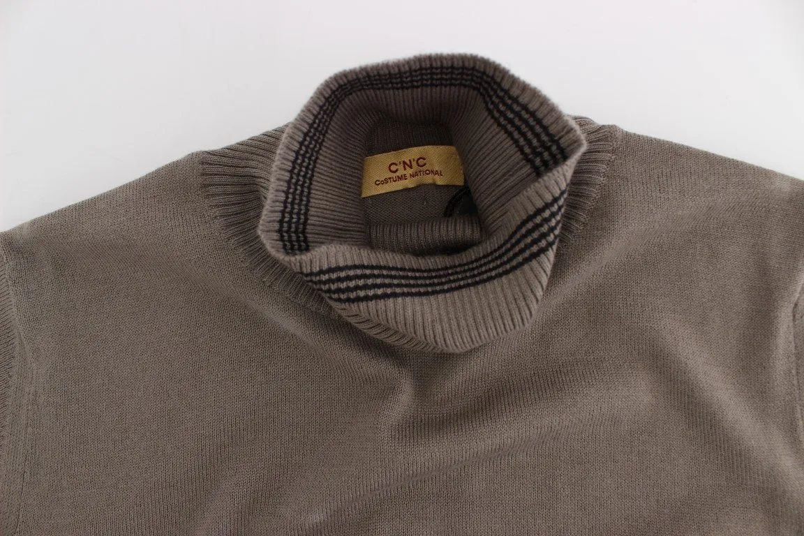 Beige Turtleneck Wool Blend Sweater
