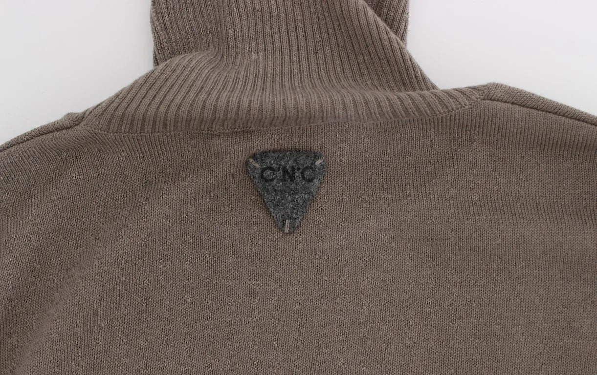 Beige Turtleneck Wool Blend Sweater