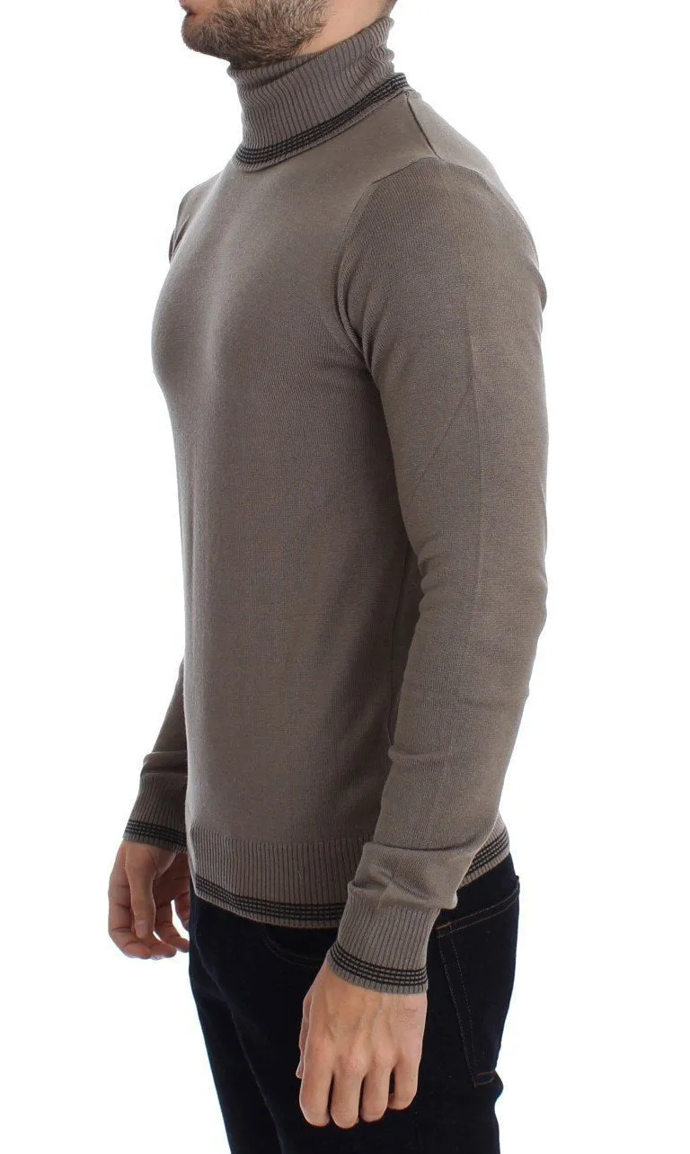Beige Turtleneck Wool Blend Sweater