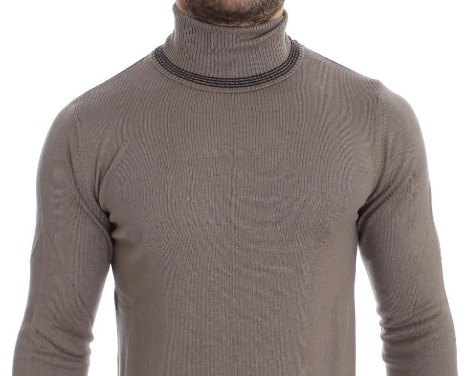 Beige Turtleneck Wool Blend Sweater