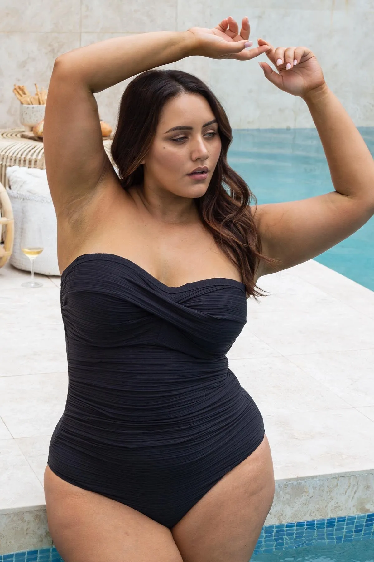 Black Aria Botticelli Bandeau D / DD Underwire One Piece Swimsuit