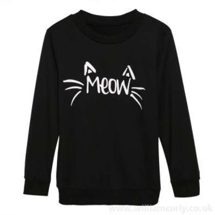Black Fleece Meow Printed Sweat Shirt for Women