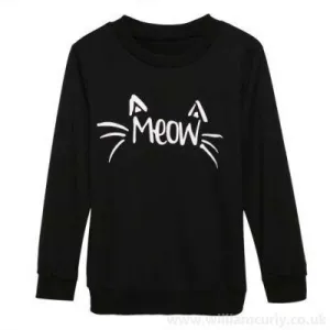 Black Fleece Meow Printed Sweat Shirt for Women