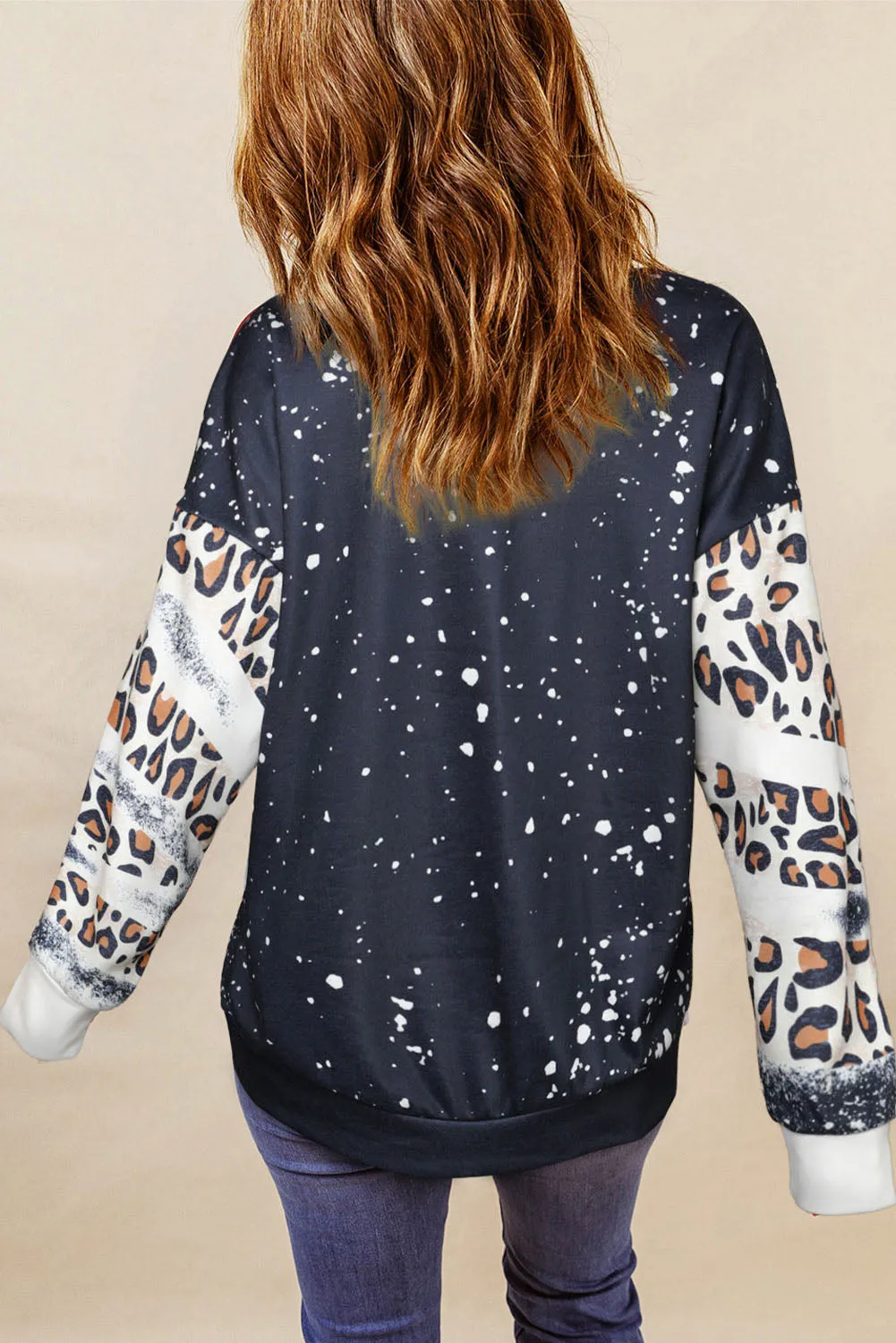 Black Heifer Graphic Leopard Bleached Print Sweatshirt