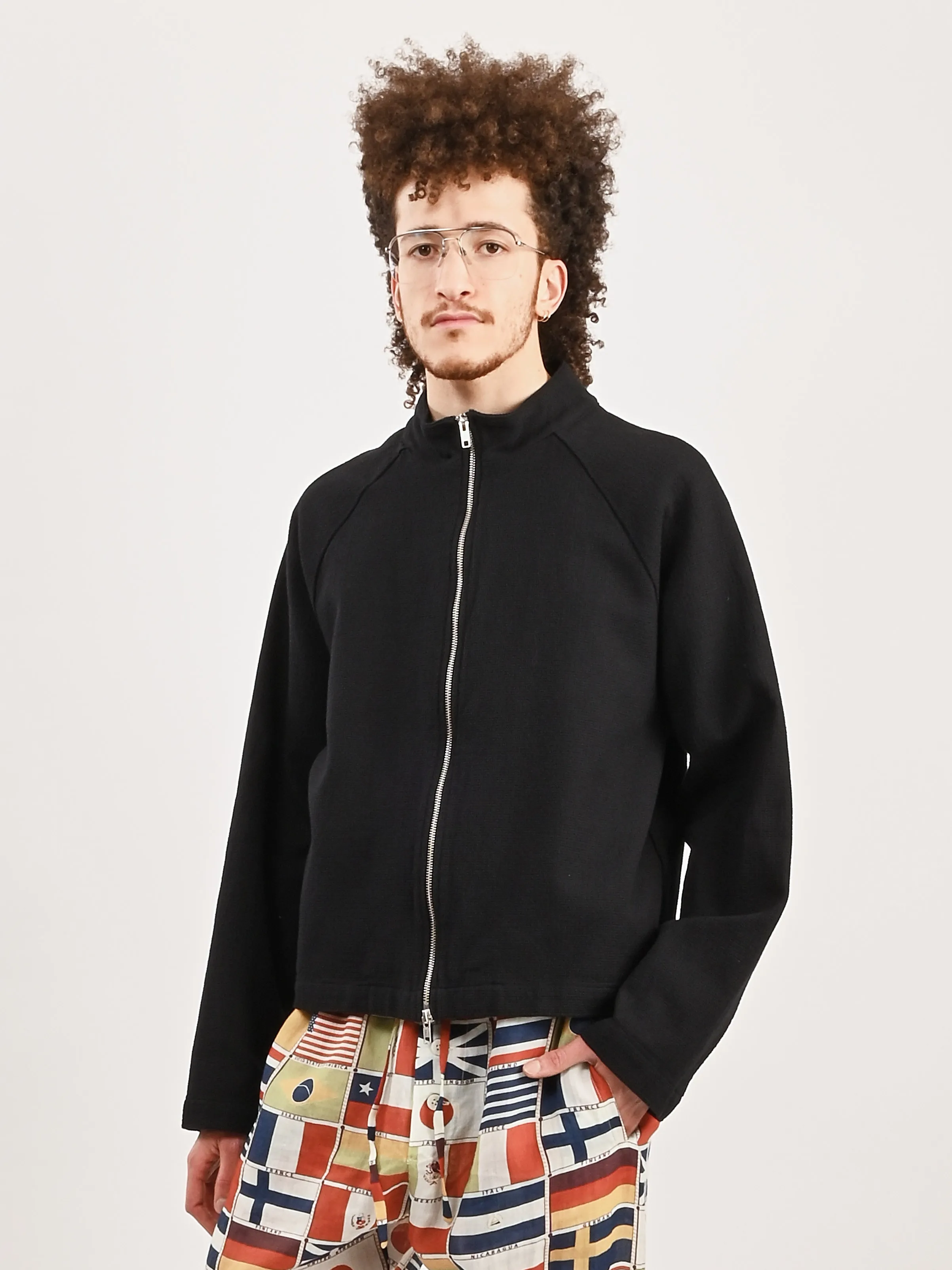 Black Leisure Woven Zip Up
