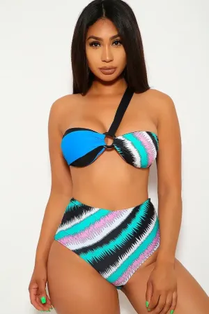 Black One Shoulder Strap Two Piece Swimsuit