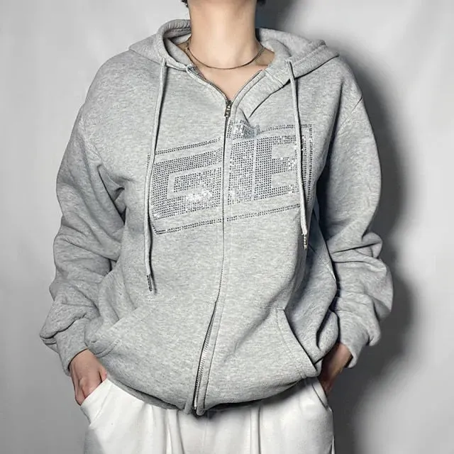Black Rhinestone Ribcage Zip Up Hoodie