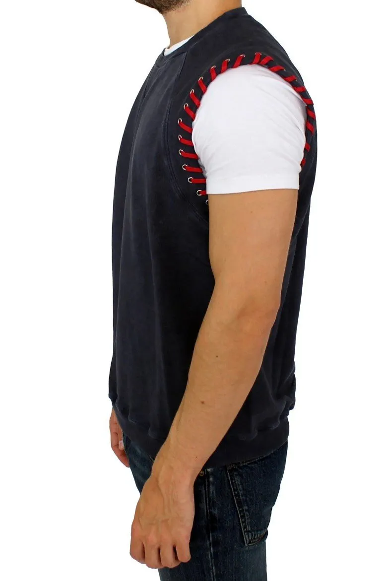 Blue sleeveless vest sweater