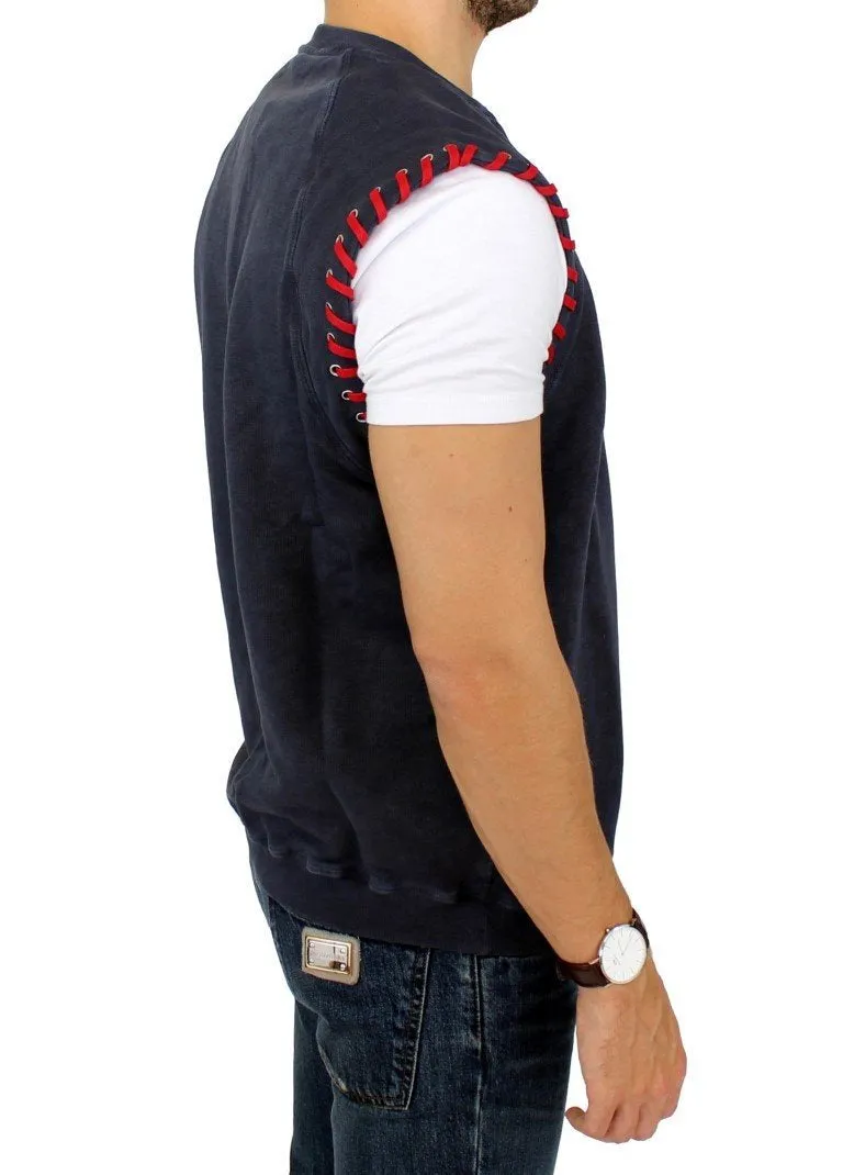 Blue sleeveless vest sweater