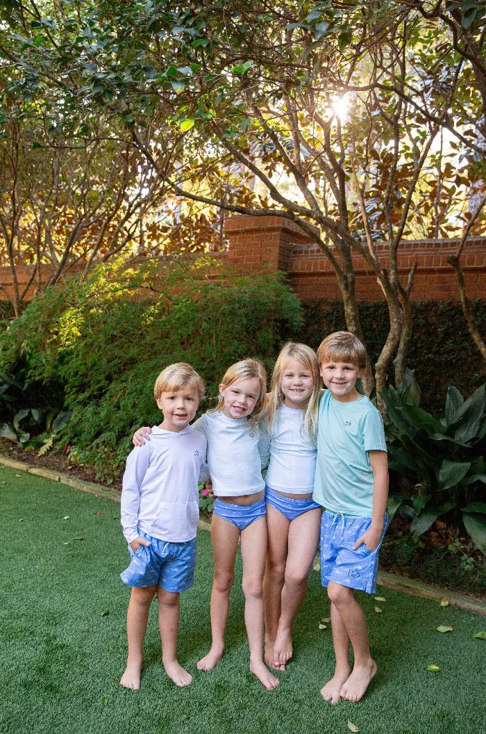 Boys Boogie Board Swim Trunk in Fish Print on Marina Blue