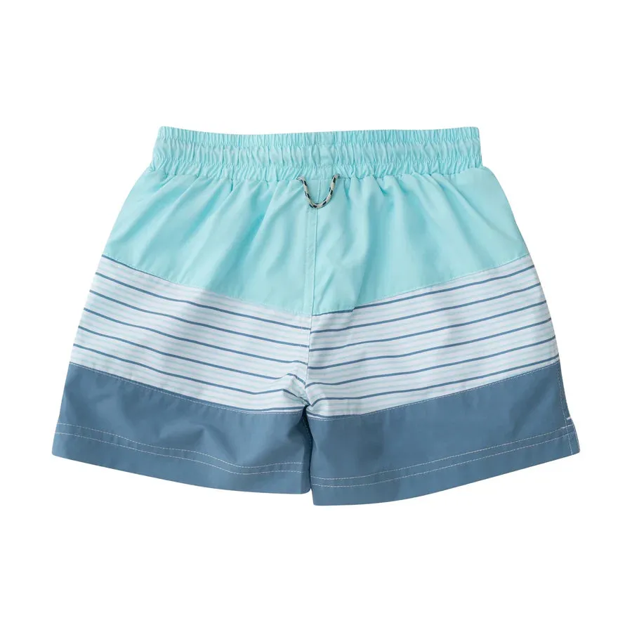 BOYS' BOOGIE BOARD SWIM TRUNK IN WATERSPOUT GREEN AND MULTI STRIPE COLORBLOCK