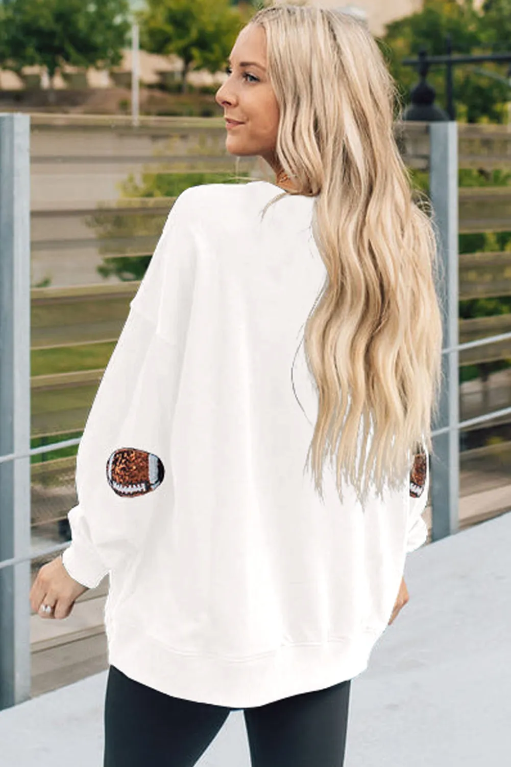 Bright White Sequin Rugby Graphic Pullover Sweatshirt