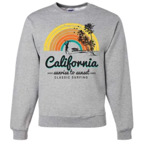California Classic Sunrise Surfing Crewneck Sweatshirt