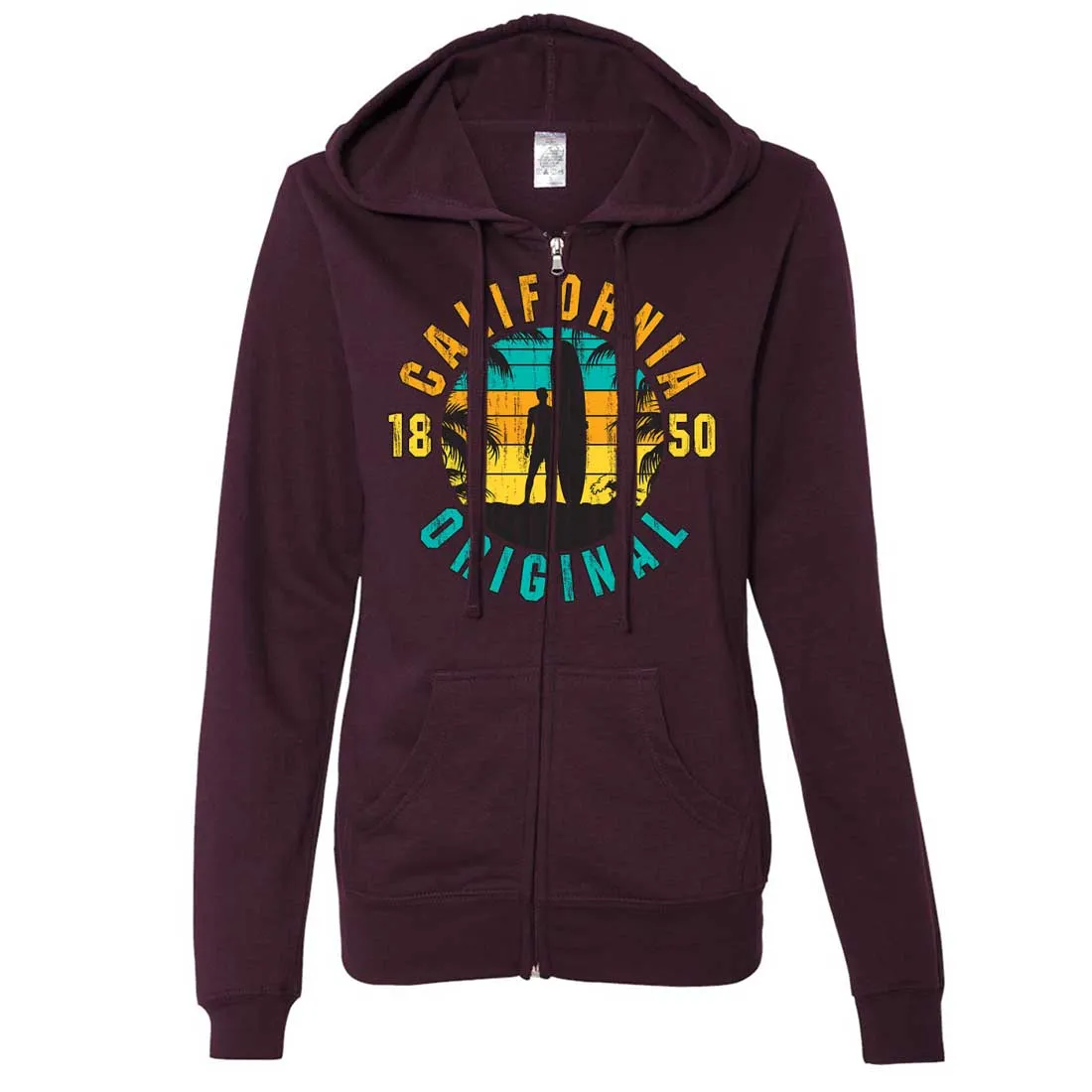 California Original Vintage Surfer Ladies Lightweight Fitted Zip-Up Hoodie