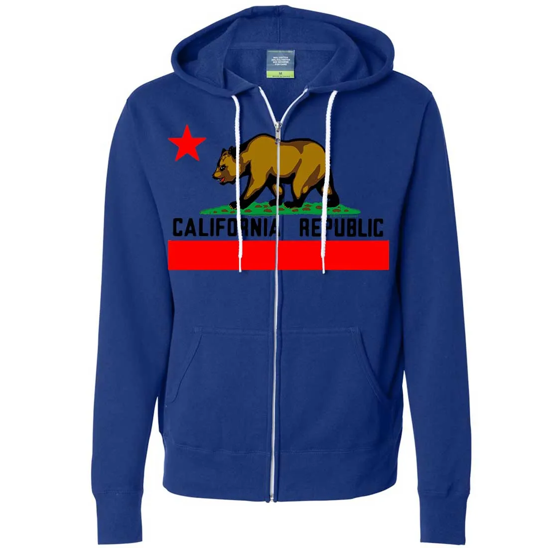 California Republic Borderless Bear Flag Black Text Zip-Up Hoodie
