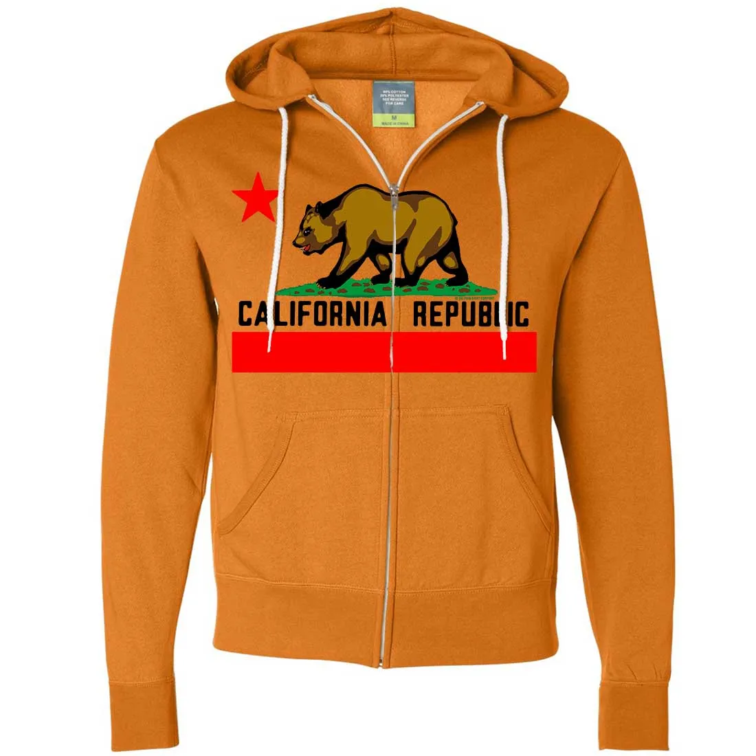 California Republic Borderless Bear Flag Black Text Zip-Up Hoodie