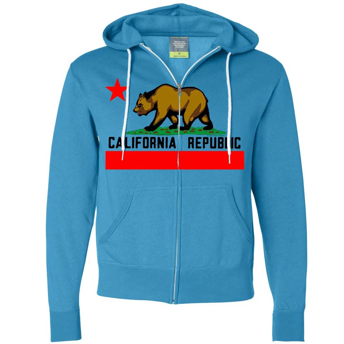 California Republic Borderless Bear Flag Black Text Zip-Up Hoodie