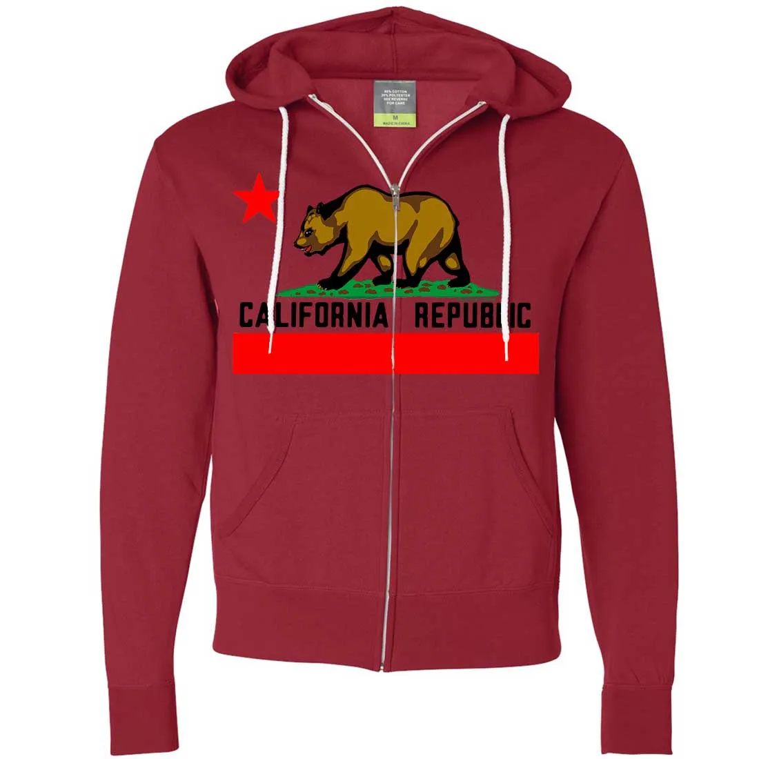 California Republic Borderless Bear Flag Black Text Zip-Up Hoodie