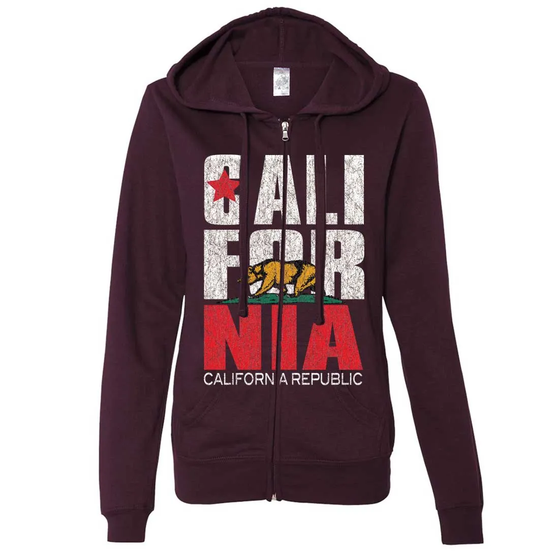 California Republic Vintage Retro Ladies Zip-Up Hoodie