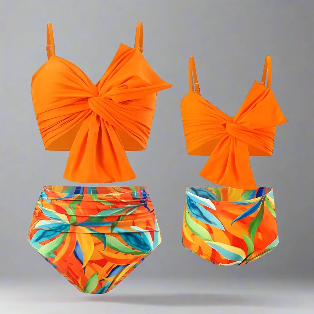 Chic Mother-Daughter Two-Piece Swimsuit - Family Matching Swimwear in Vibrant Colors